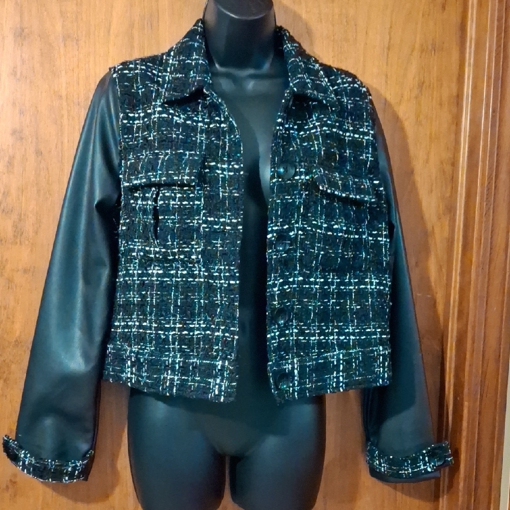Women's Black and Green Tweed Jacket